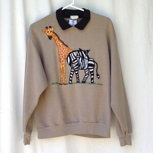 Just Ducky Giraffe Zebra Applique Sweatshirt M